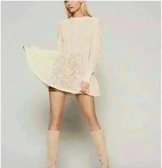 Free People Coffee in The Morning Ivory Lace Floral Tunic Top Size S Long Sleeve - Picture 4 of 12